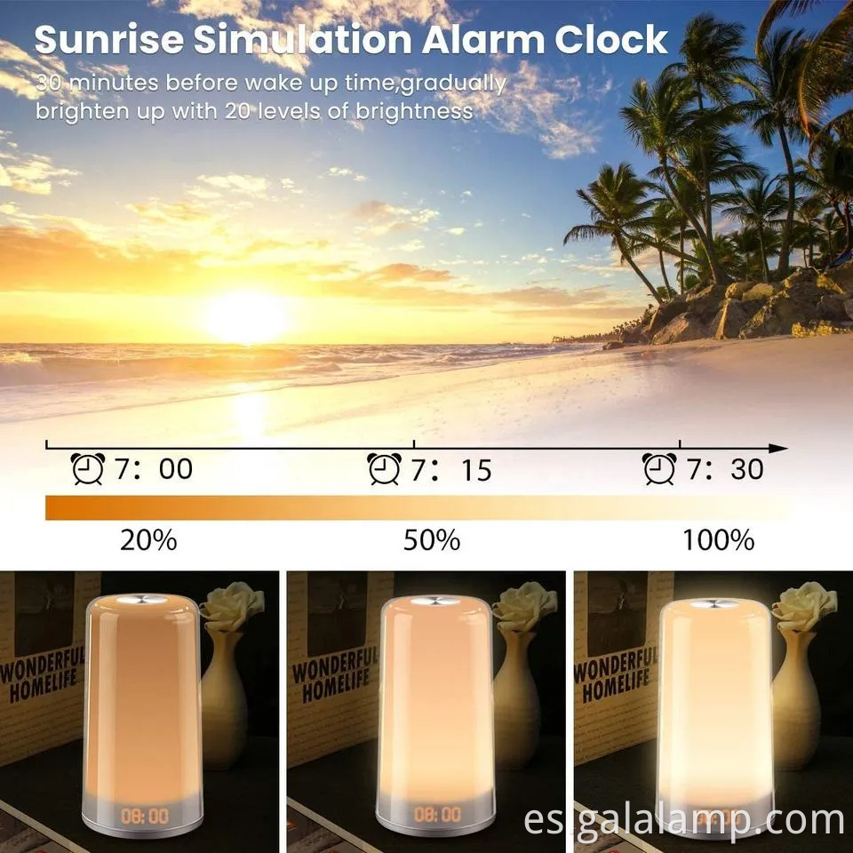 Luz de despertar simulación Sunrise Simulación Digital LED despertador Control táctil